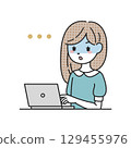 A woman who turns pale in front of a computer 129455976