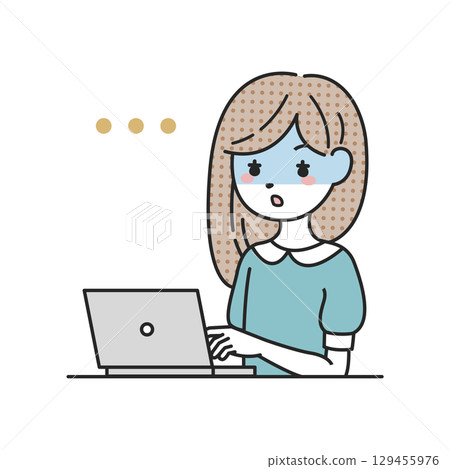 A woman who turns pale in front of a computer A woman who turns pale in front of a computer 129455976