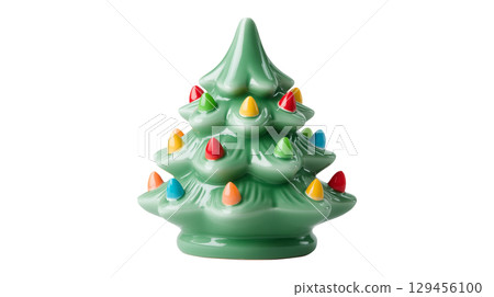 A vintage ceramic Christmas tree for a nostalgic and kitsch holiday decoration A vintage ceramic Christmas tree for a nostalgic and kitsch holiday decoration 129456100