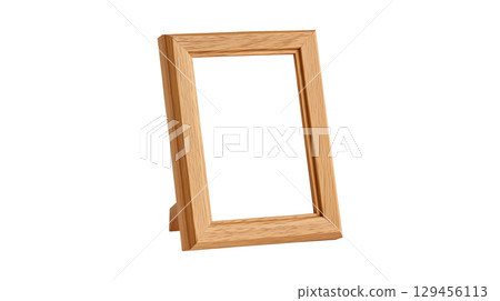 An empty wooden picture frame as a mockup or template for your image 129456113