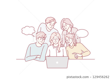 People team working on computer together 129456262