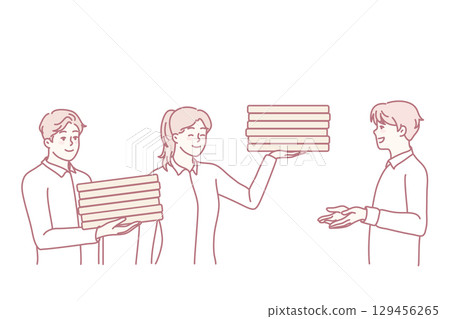 Businesspeople give money on bank deposit 129456265