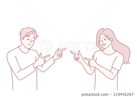 Happy man and woman joking with each other 129456267