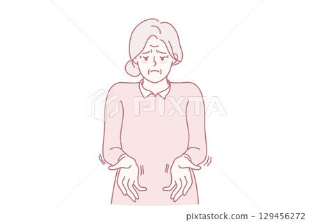 Sick old woman suffer from Parkinson disease Sick old woman suffer from Parkinson disease 129456272