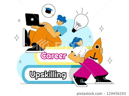 Career Upskilling Illustration featuring Self Improvement with Mentorship, Upskill, Development Strategies, and Smart Thinking in a Background Career Upskilling Illustration featuring Self Improvement with Mentorship, Upskill, Development Strategies, and Smart Thinking in a Background 129456293