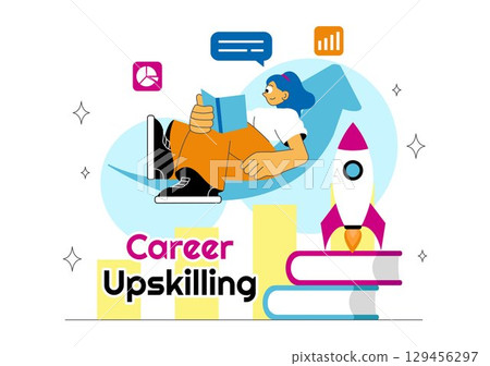 Career Upskilling Illustration featuring Self Improvement with Mentorship, Upskill, Development Strategies, and Smart Thinking in a Background Career Upskilling Illustration featuring Self Improvement with Mentorship, Upskill, Development Strategies, and Smart Thinking in a Background 129456297