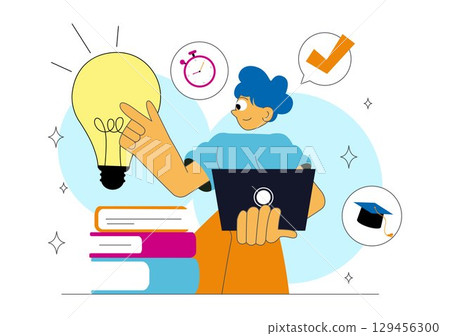 Career Upskilling Illustration featuring Self Improvement with Mentorship, Upskill, Development Strategies, and Smart Thinking in a Background 129456300