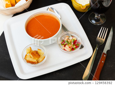 Popular Spanish light cold Gazpacho soup Popular Spanish light cold Gazpacho soup 129456392