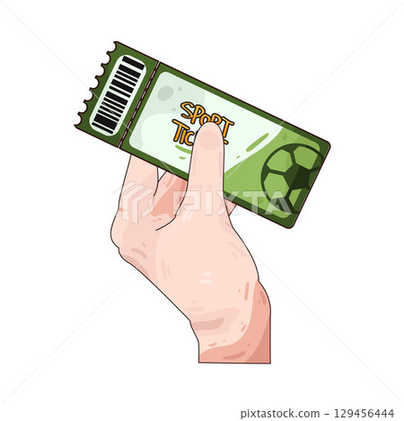 illustration of hand holding soccer ticket 129456444