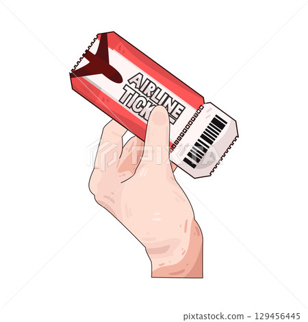 illustration of hand holding airplane ticket 129456445