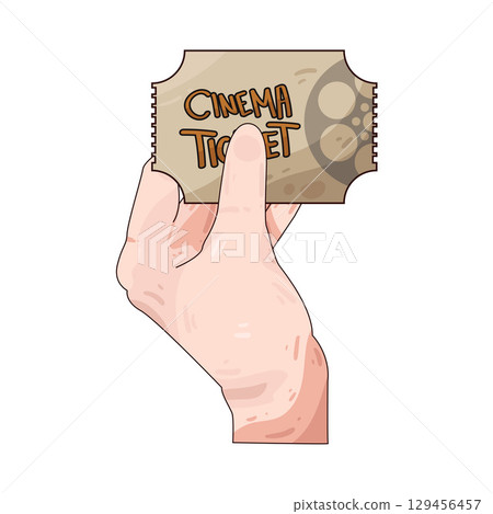illustration of hand holding cinema ticket illustration of hand holding cinema ticket 129456457