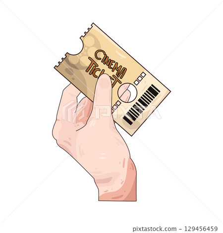 illustration of hand holding cinema ticket 129456459