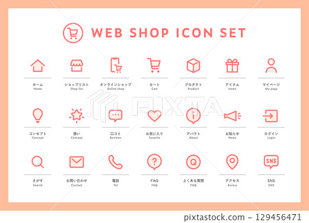 Set of web shop icons, website, HP, online store, online shopping, mail order 129456471