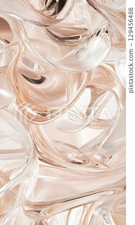 Abstract composition of swirling pearlescent shapes, suitable for background 129456486