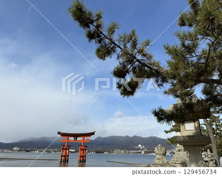 Miyajima's Great Torii Gate and the Blue Sky Miyajima's Great Torii Gate and the Blue Sky 129456734