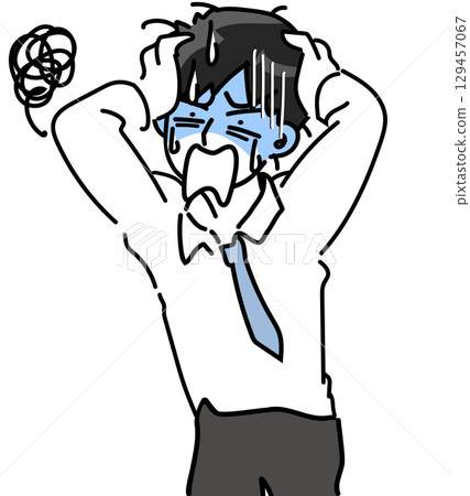 Vector illustration of a young employee holding his head and screaming 129457067