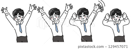 年輕員工揮手玩樂的向量集插圖 129457071