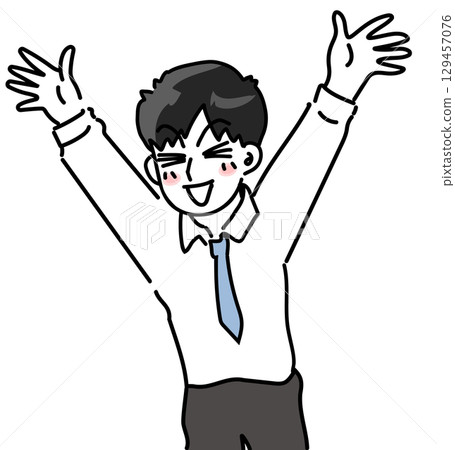Vector illustration of a young employee cheering and rejoicing Vector illustration of a young employee cheering and rejoicing 129457076