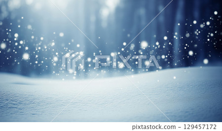 Magical winter background with falling snow in forest, beautiful christmas holiday scene with sparkling snowflakes for festive new year celebration or abstract wallpaper Magical winter background with falling snow in forest, beautiful christmas holiday scene with sparkling snowflakes for festive new year celebration or abstract wallpaper 129457172