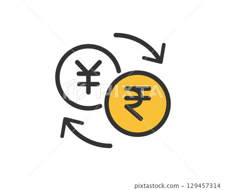 Yen and Indian Rupee currency exchange vector icon (simple) 129457314