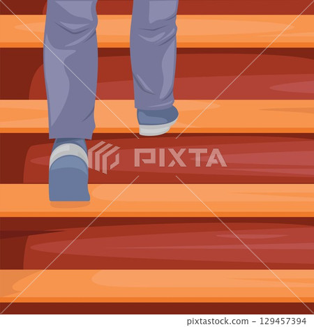 feet climbing wooden stairs vector illustration element design 129457394
