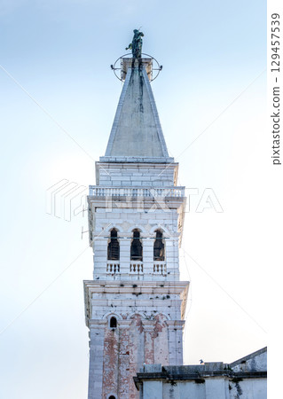 Rovinj, Croatia old town, church bell tower 129457539