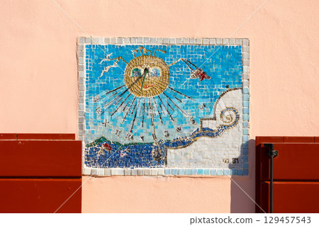 Rovinj, Croatia Vintage sundial on the wall Rovinj, Croatia Vintage sundial on the wall 129457543