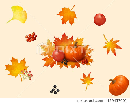 南瓜和堅果無縫圖案B 129457601