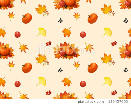 Pumpkin and nut seamless pattern B' 129457603