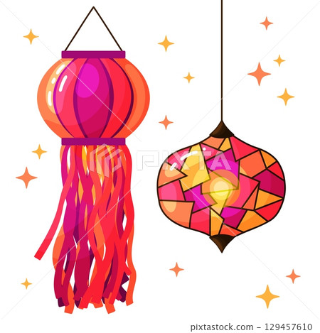Colorful Hanging Indian Lanterns Illustration Colorful Hanging Indian Lanterns Illustration 129457610