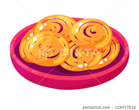 Delicious Indian Jalebi Sweets Illustration Delicious Indian Jalebi Sweets Illustration 129457618
