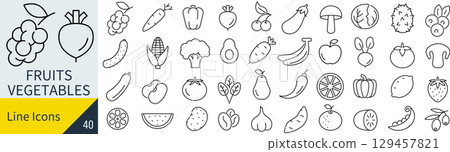 Vegetables and fruits icon set 129457821