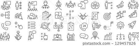 Vector monochrome line icon set about consultants 129457826