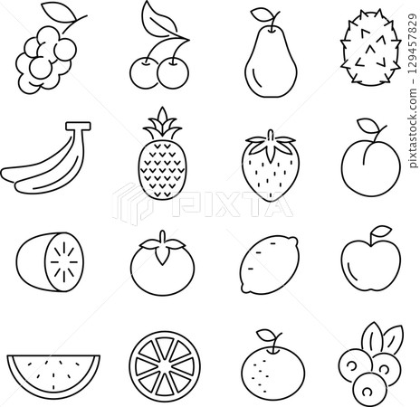 Vector monochrome line icon set about fruits Vector monochrome line icon set about fruits 129457829