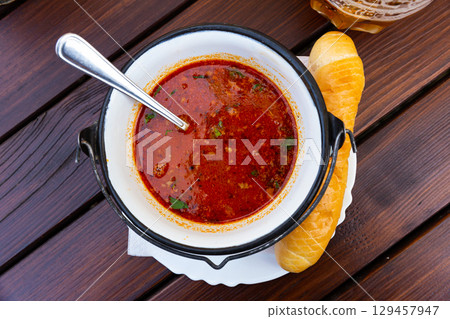 Bean soup with chili in Mexican style Bean soup with chili in Mexican style 129457947
