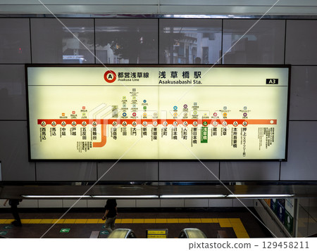 A route map displayed at the entrance/exit of Asakusabashi Station on the Toei Subway Asakusa Line 129458211
