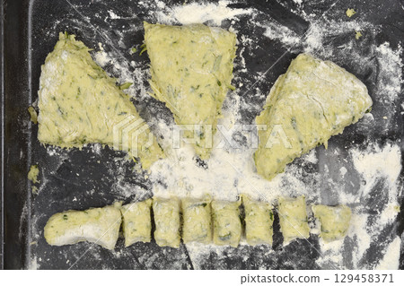 Preparation for zucchini gnocchi 129458371