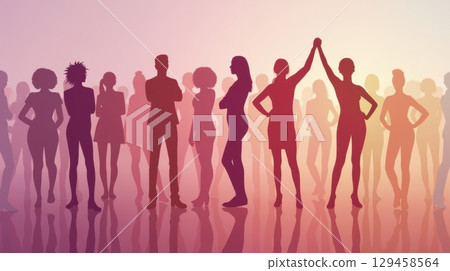 Silhouettes of diverse women pastel gradient light empowering posture Silhouettes of diverse women pastel gradient light empowering posture 129458564