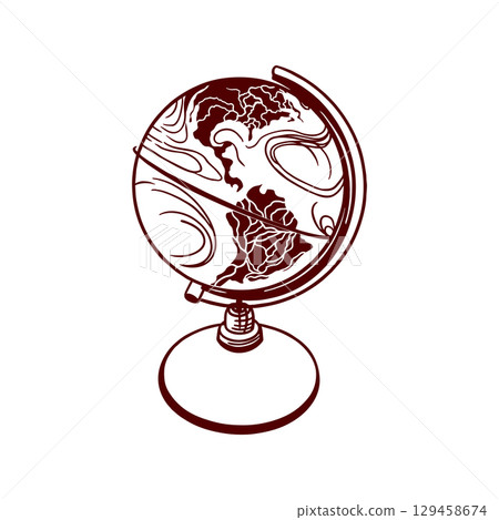 School globe showing continents and oceans. Hand drawn simple vector graphic clip art for Back to School and Teachers Day banners. 129458674