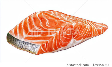 Watercolor salmon trout steak slice of fresh raw fish isolated on white background clip art illustration 129458985