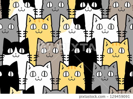 Seamless cat wallpaper with various patterns. 129459091