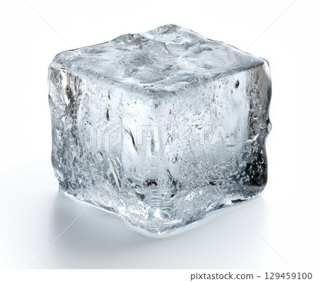 Single ice cube frozen detail for refreshing drink ingredient isolated on white background Single ice cube frozen detail for refreshing drink ingredient isolated on white background 129459100