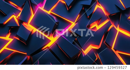 Abstract Glowing Edges create a Modern Geometric Pattern and Vivid Light 129459327