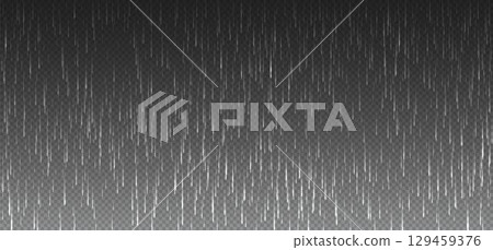 Rainfall texture isolated on transparent background. Vertical clear vector streaks of rain downpour Rainfall texture isolated on transparent background. Vertical clear vector streaks of rain downpour 129459376