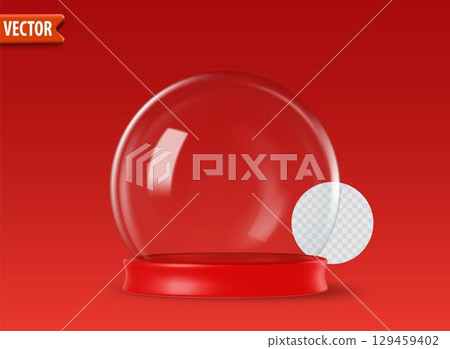 Empty 3d glass snow globes isolated on red background with space for custom designs Vector snow ball Empty 3d glass snow globes isolated on red background with space for custom designs Vector snow ball 129459402