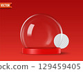 Empty 3d glass snow globes isolated on red background with space for custom designs Vector snow ball 129459405