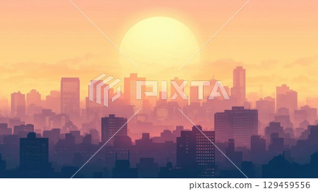 City Skyline Under Golden Sun Offers a Peaceful Morning Ambience 129459556