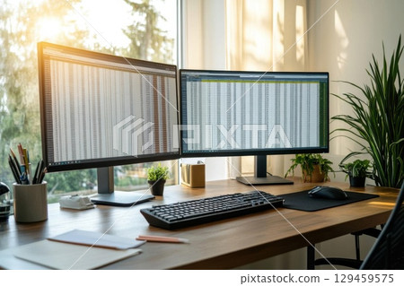 Analyze Data on Computer at Office for Growth and Productivity and Work Environment 129459575
