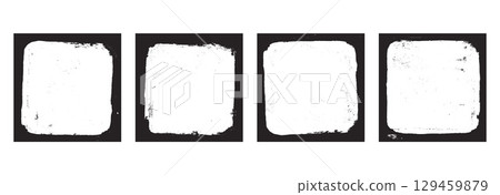 Grunge graffiti square frames set templates. Ink paint border with rough edges for cover and banner. Retro textured overlays. Rectangular old black flyer backgrounds. Vector design illustration 129459879