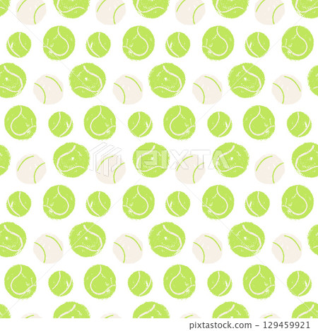 Tennis balls crayon seamless pattern. Padel tennis ball shot endless background. Sport court repeat cover. Fitness hobby continuous ornament. Surface pattern design motif. Vector illustration Tennis balls crayon seamless pattern. Padel tennis ball shot endless background. Sport court repeat cover. Fitness hobby continuous ornament. Surface pattern design motif. Vector illustration 129459921